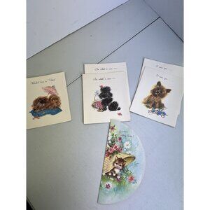 Greeting Card Lot of 6 Vintage Poodle Yorkie Pekingese Cat 1950s Get Well Hello